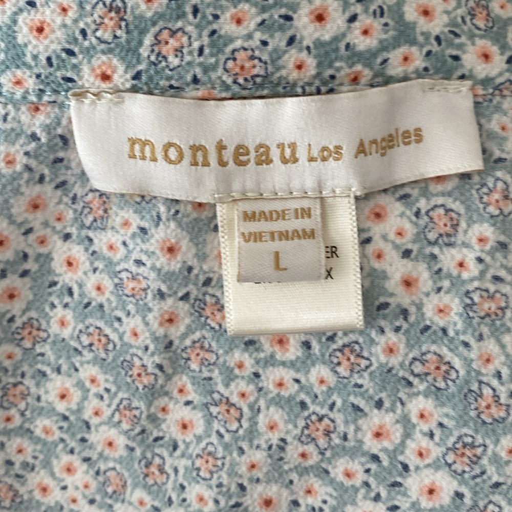 Monteau Los Angeles Light Blue Floral Midi Dress Large - Picture 7 of 8